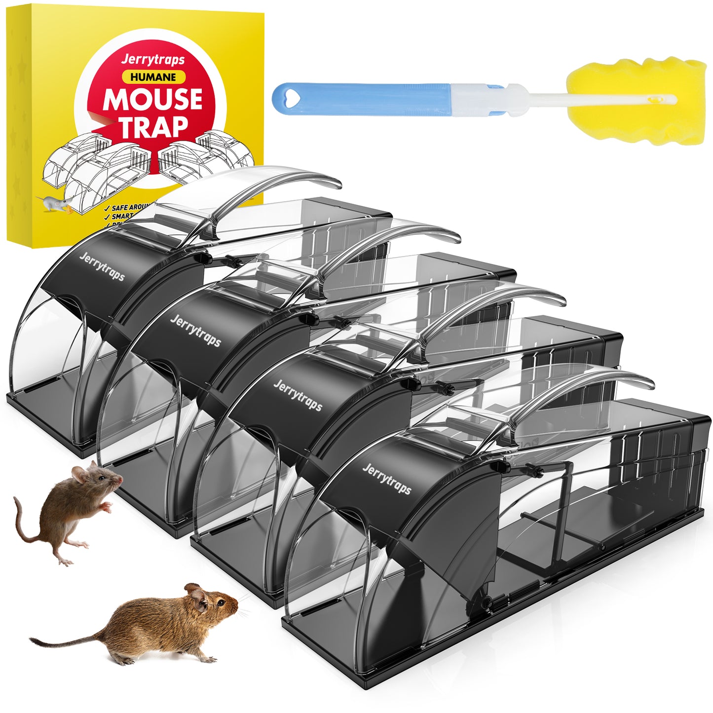 umane Mouse Trap No Kill,Catch and Release Indoor/Outdoor Mouse Traps for Mice,Easy to Set,Mouse Catcher Quick Effective Reusable and Safe for Families Black 4PCS